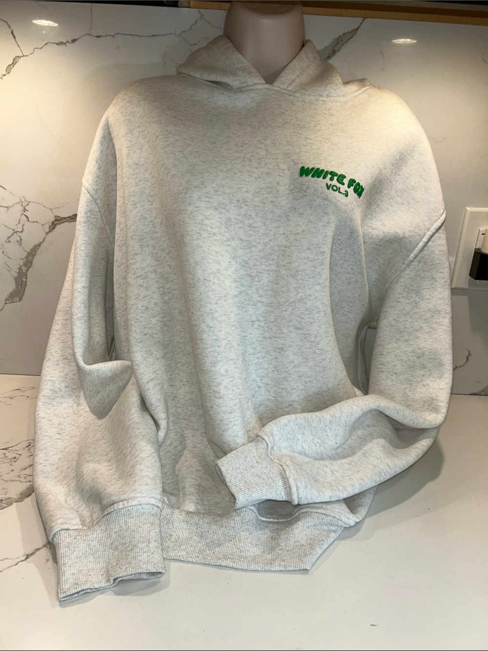 White Fox Boutique Heather Gray Hoodie with Green Logo